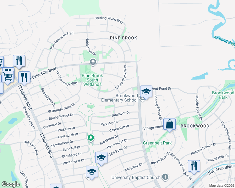map of restaurants, bars, coffee shops, grocery stores, and more near 4415 Cedar Ridge Trail in Houston