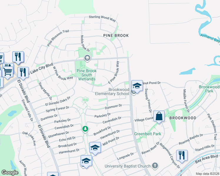 map of restaurants, bars, coffee shops, grocery stores, and more near 4415 Cedar Ridge Trail in Houston