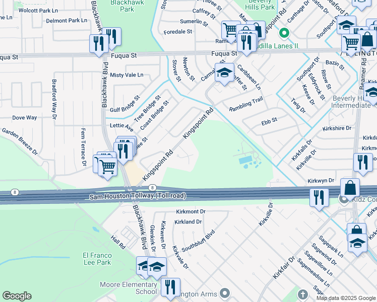 map of restaurants, bars, coffee shops, grocery stores, and more near 11131 Valley Kings Drive in Houston