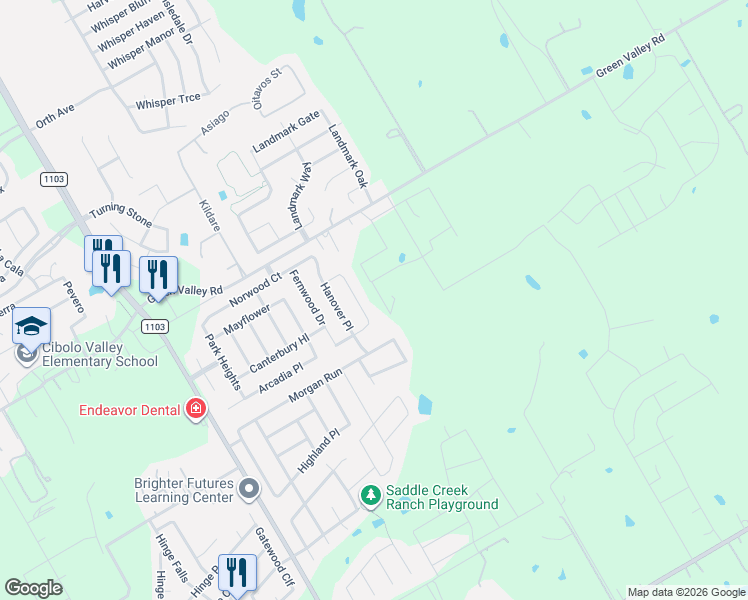 map of restaurants, bars, coffee shops, grocery stores, and more near 2299 Fort Davis Pass in Cibolo
