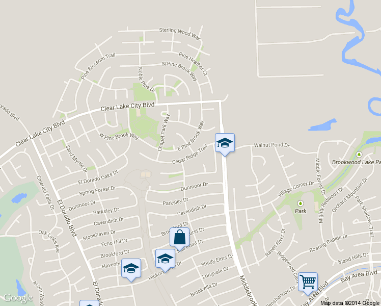 map of restaurants, bars, coffee shops, grocery stores, and more near 4415 Cedar Ridge Trail in Houston