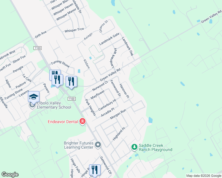 map of restaurants, bars, coffee shops, grocery stores, and more near 514 Mayflower in Cibolo