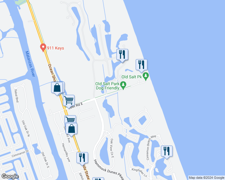 map of restaurants, bars, coffee shops, grocery stores, and more near 25 Ocean Crest Way in Palm Coast