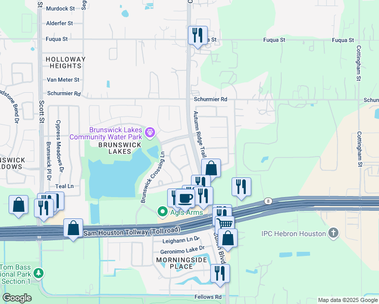 map of restaurants, bars, coffee shops, grocery stores, and more near 14111 Ballfour Park Lane in Houston