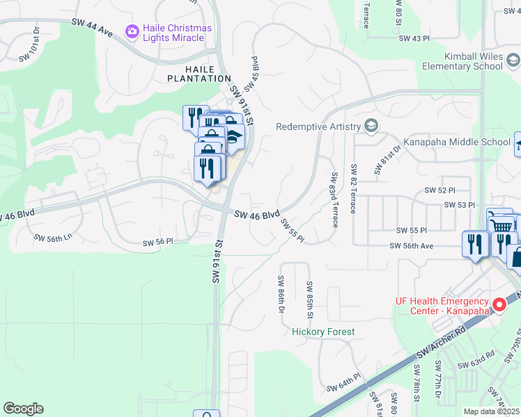 map of restaurants, bars, coffee shops, grocery stores, and more near 5433 Southwest 88 Court in Gainesville