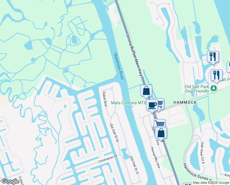 map of restaurants, bars, coffee shops, grocery stores, and more near 18 Sabal Bend in Palm Coast