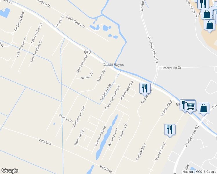 map of restaurants, bars, coffee shops, grocery stores, and more near 231 Brighton Loop in Houma