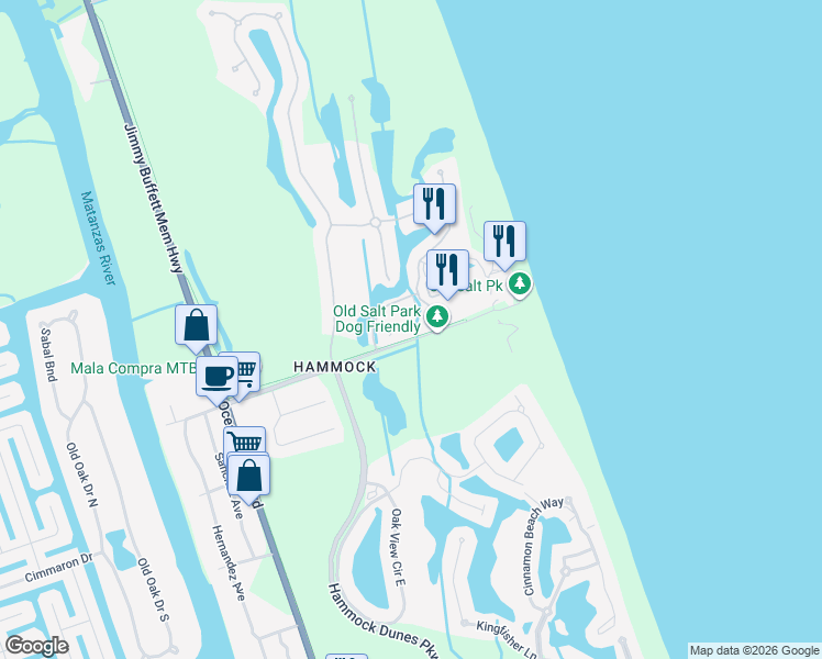 map of restaurants, bars, coffee shops, grocery stores, and more near 25 Ocean Crest Way in Palm Coast