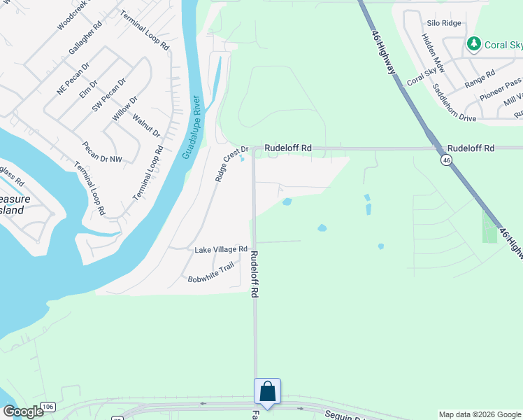 map of restaurants, bars, coffee shops, grocery stores, and more near 501 Rudeloff Road in Seguin