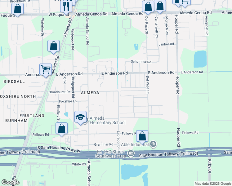map of restaurants, bars, coffee shops, grocery stores, and more near 14001 Sewalk Street in Houston