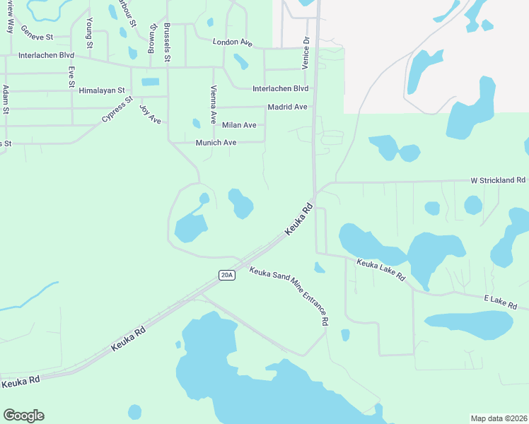 map of restaurants, bars, coffee shops, grocery stores, and more near 126 Keuka Road in Interlachen