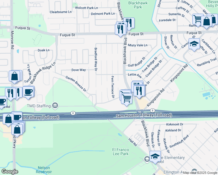 map of restaurants, bars, coffee shops, grocery stores, and more near 11110 Cayman Mist Drive in Houston
