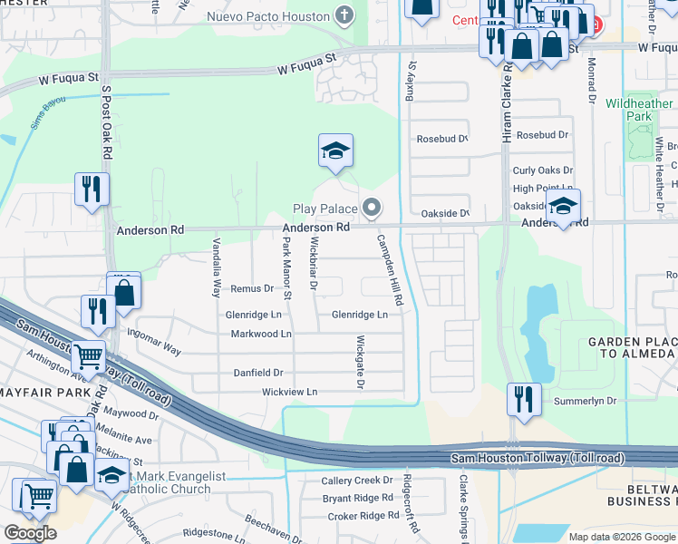map of restaurants, bars, coffee shops, grocery stores, and more near 4934 Drakestone Boulevard in Houston