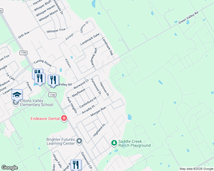 map of restaurants, bars, coffee shops, grocery stores, and more near 200 Willow Crest in Cibolo