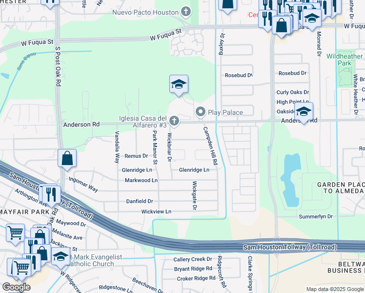 map of restaurants, bars, coffee shops, grocery stores, and more near 4934 Drakestone Boulevard in Houston