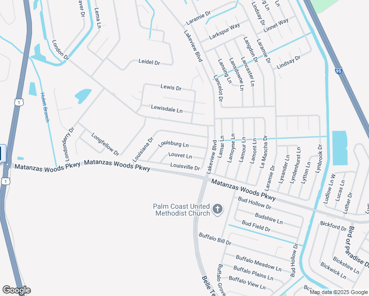 map of restaurants, bars, coffee shops, grocery stores, and more near 21 Louvet Lane in Palm Coast
