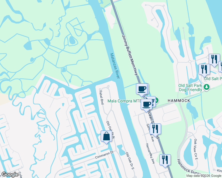 map of restaurants, bars, coffee shops, grocery stores, and more near 18 Sable Bend in Palm Coast