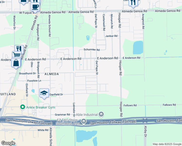 map of restaurants, bars, coffee shops, grocery stores, and more near 14100 Del Papa Street in Houston