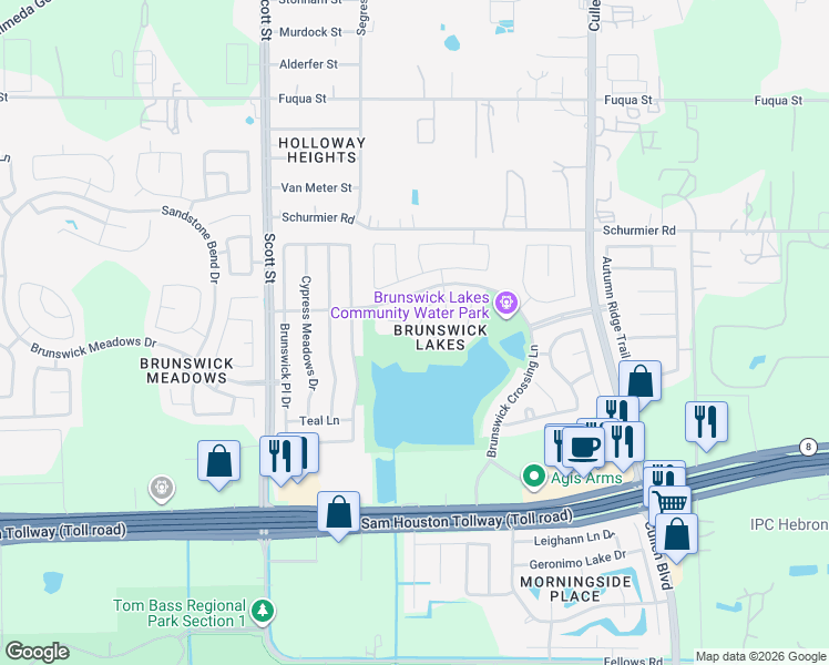 map of restaurants, bars, coffee shops, grocery stores, and more near 3702 Flannery Ridge Lane in Houston