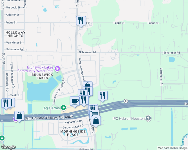 map of restaurants, bars, coffee shops, grocery stores, and more near 14115 Prosperity Ridge Drive in Houston