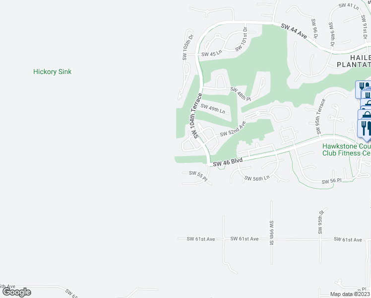 map of restaurants, bars, coffee shops, grocery stores, and more near 9177 Southwest 52nd Road in Gainesville