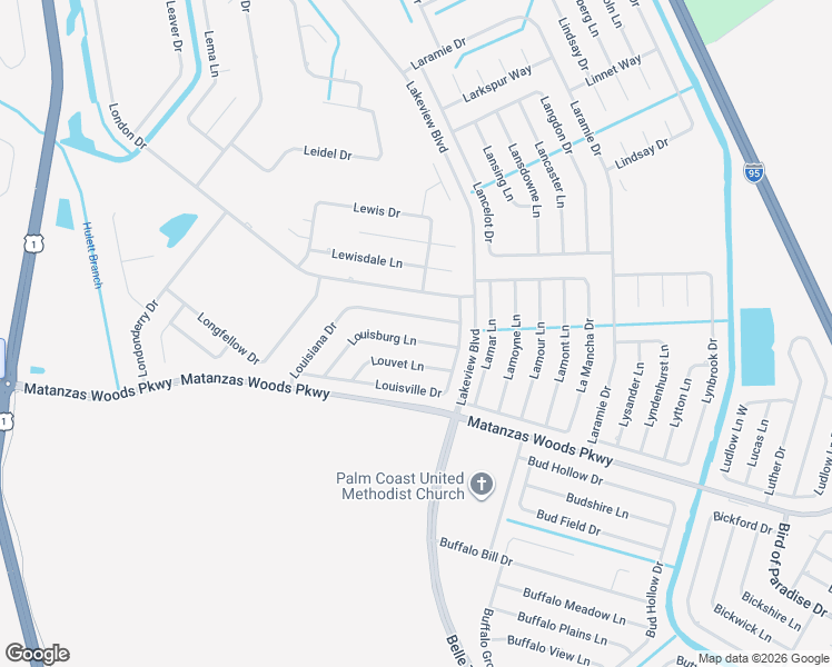 map of restaurants, bars, coffee shops, grocery stores, and more near 21 Louvet Lane in Palm Coast