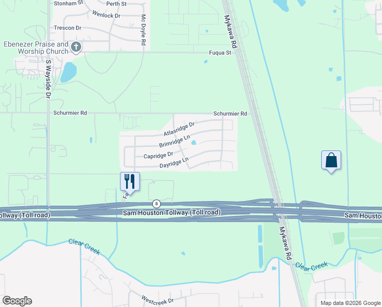 map of restaurants, bars, coffee shops, grocery stores, and more near 6615 Alum Rock Lane in Houston