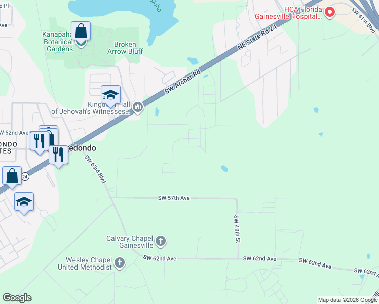 map of restaurants, bars, coffee shops, grocery stores, and more near 5310 Southwest 52nd Terrace in Gainesville