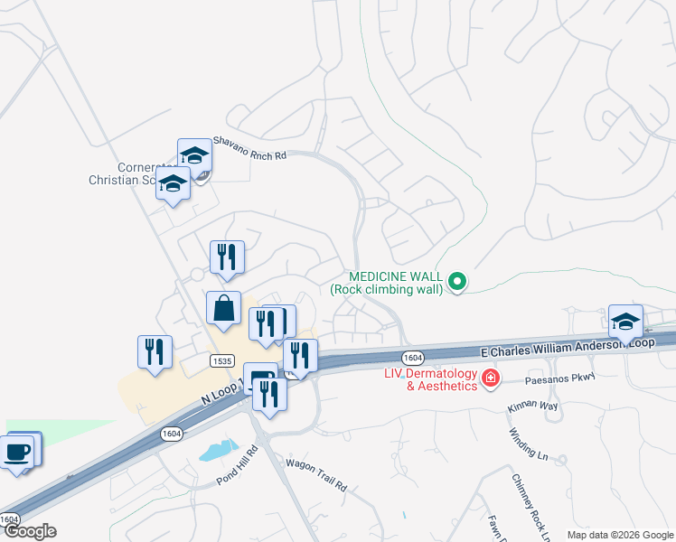 map of restaurants, bars, coffee shops, grocery stores, and more near in San Antonio