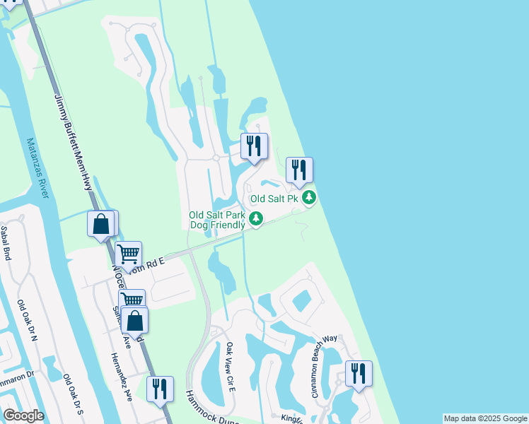 map of restaurants, bars, coffee shops, grocery stores, and more near 200 Ocean Crest Drive in Palm Coast