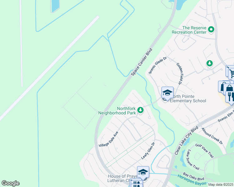 map of restaurants, bars, coffee shops, grocery stores, and more near 13100 Space Center Boulevard in Houston