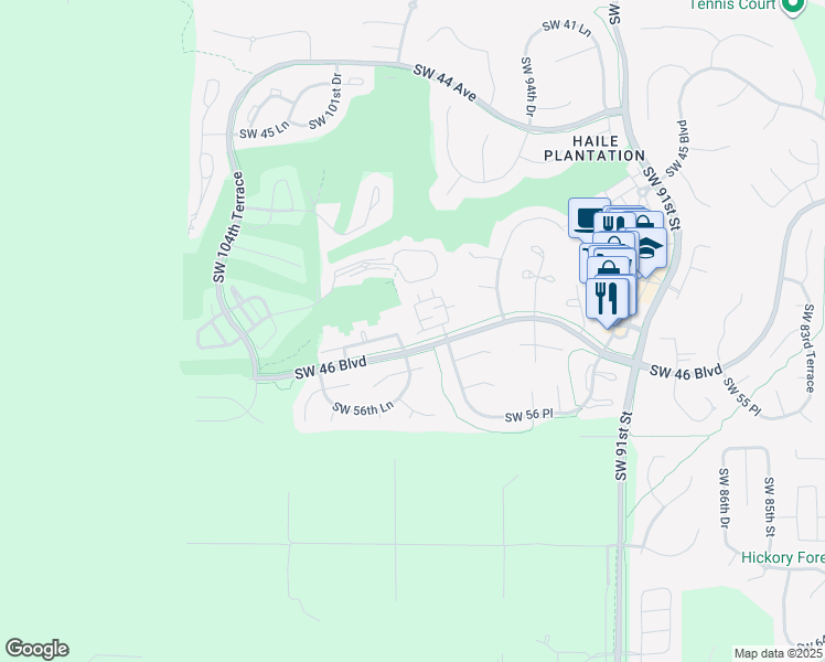 map of restaurants, bars, coffee shops, grocery stores, and more near 9794 Southwest 52 Lane in Gainesville