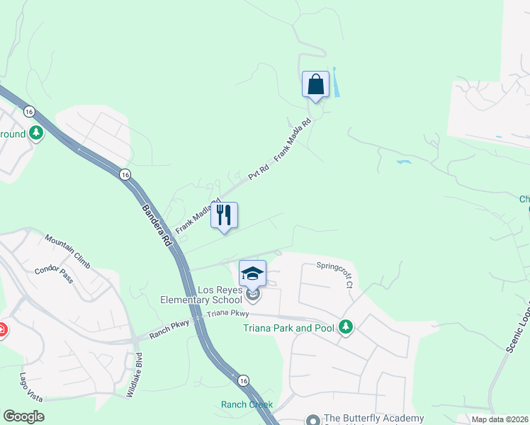 map of restaurants, bars, coffee shops, grocery stores, and more near 17212 Texas 16 in Helotes