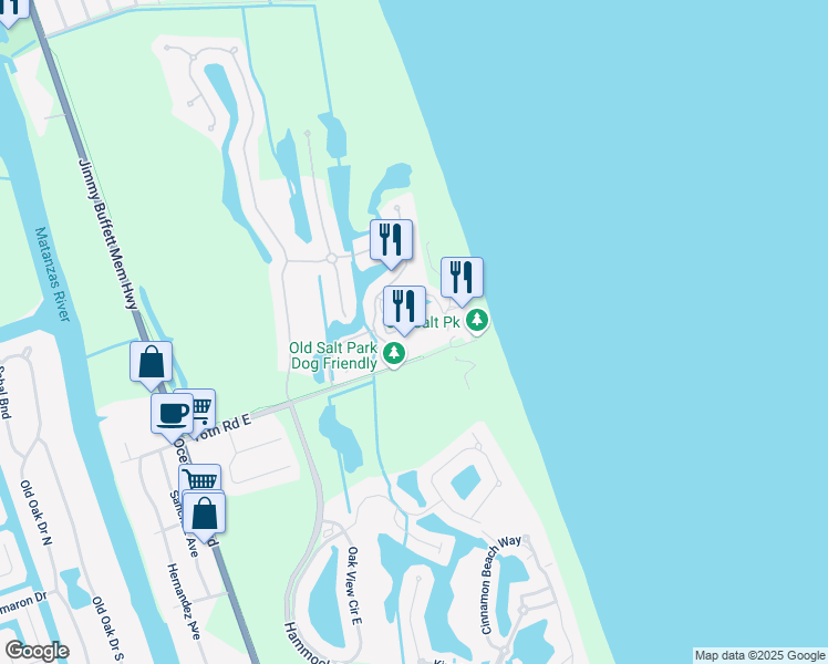 map of restaurants, bars, coffee shops, grocery stores, and more near 200 Ocean Crest Drive in Palm Coast
