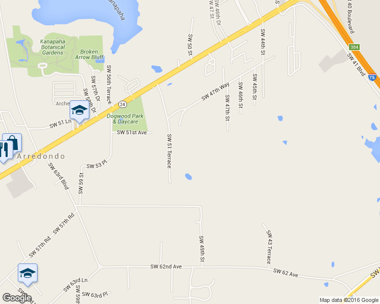 map of restaurants, bars, coffee shops, grocery stores, and more near 5211 Southwest 52nd Terrace in Gainesville