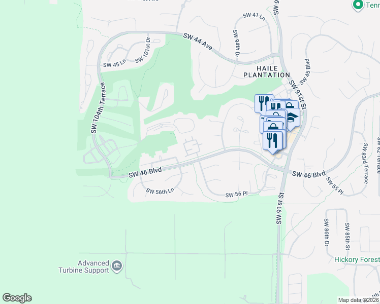 map of restaurants, bars, coffee shops, grocery stores, and more near 5274 Southwest 97 Drive in Gainesville