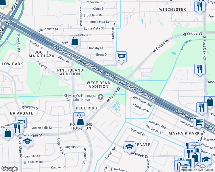 map of restaurants, bars, coffee shops, grocery stores, and more near 6319 Anderson Road in Houston
