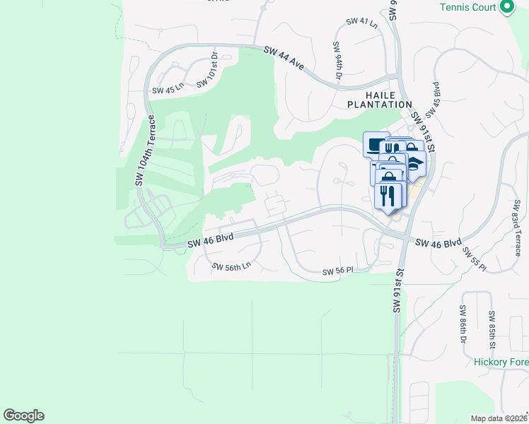 map of restaurants, bars, coffee shops, grocery stores, and more near 5252 Southwest 97 Way in Gainesville