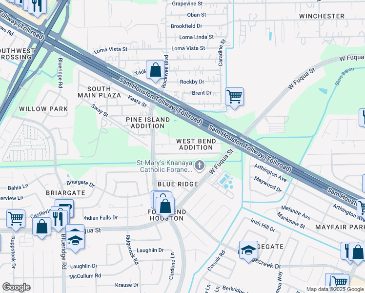 map of restaurants, bars, coffee shops, grocery stores, and more near 6448 Anderson Road in Houston