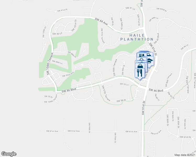 map of restaurants, bars, coffee shops, grocery stores, and more near 5274 Southwest 97 Drive in Gainesville