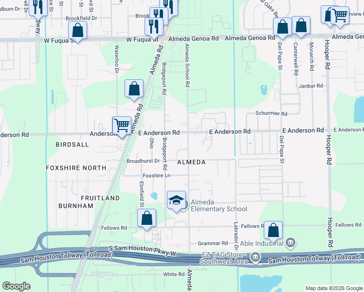 map of restaurants, bars, coffee shops, grocery stores, and more near 13911 India St in Houston