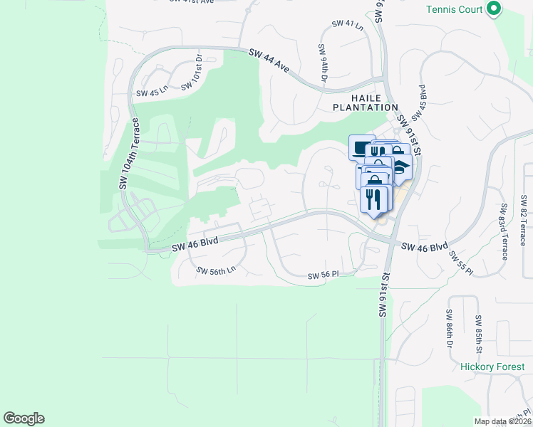map of restaurants, bars, coffee shops, grocery stores, and more near 5274 Southwest 97 Drive in Gainesville