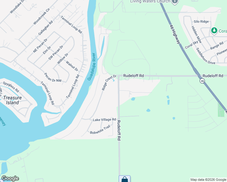 map of restaurants, bars, coffee shops, grocery stores, and more near 325 Ridge Crest Drive in Seguin