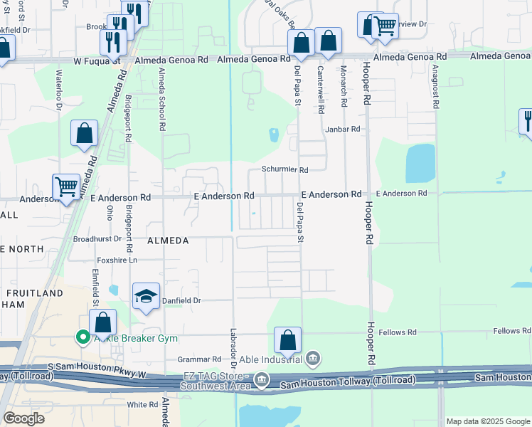 map of restaurants, bars, coffee shops, grocery stores, and more near 600 East Anderson Road in Houston