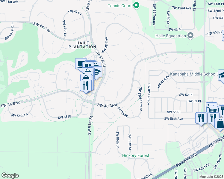 map of restaurants, bars, coffee shops, grocery stores, and more near 5208 Southwest 86 Terrace in Gainesville