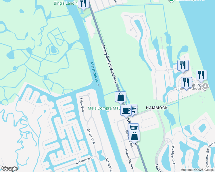 map of restaurants, bars, coffee shops, grocery stores, and more near 5578 North Oceanshore Boulevard in Palm Coast