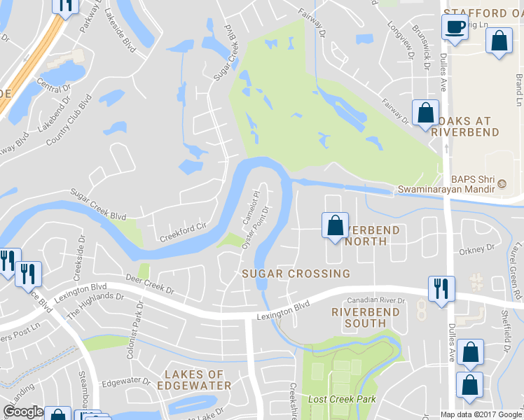 map of restaurants, bars, coffee shops, grocery stores, and more near 1338 Oyster Point Drive in Sugar Land