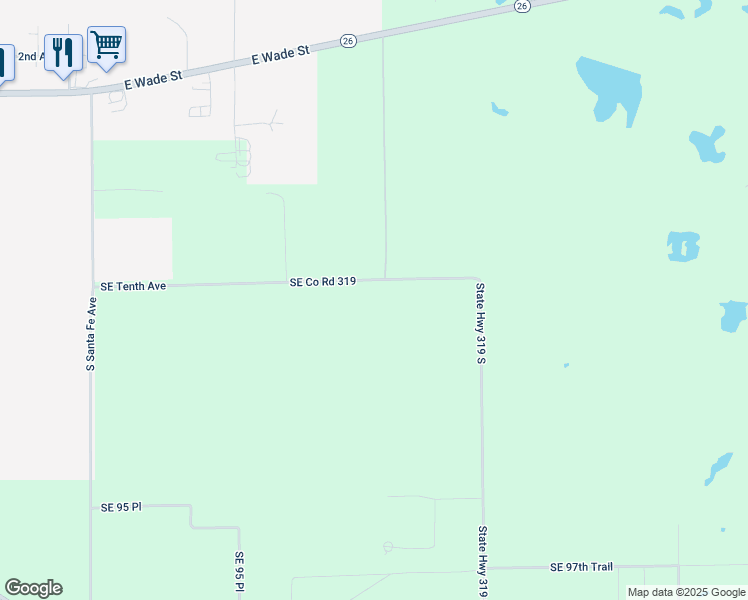 map of restaurants, bars, coffee shops, grocery stores, and more near 9729 SE County Road 319 in Trenton