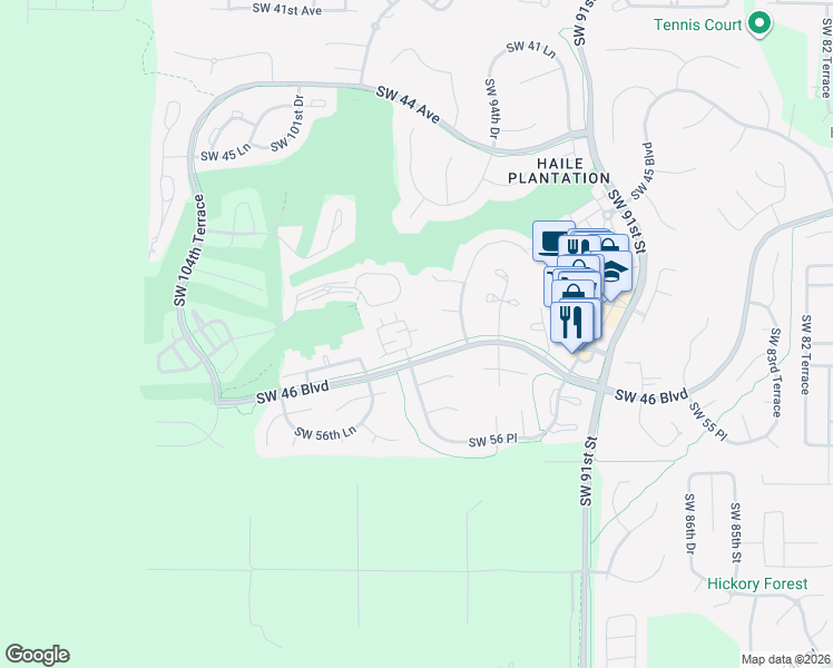map of restaurants, bars, coffee shops, grocery stores, and more near 5274 Southwest 97 Drive in Gainesville