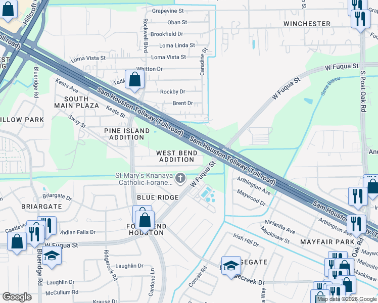 map of restaurants, bars, coffee shops, grocery stores, and more near 6319 Anderson Road in Houston